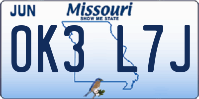 MO license plate OK3L7J