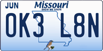 MO license plate OK3L8N