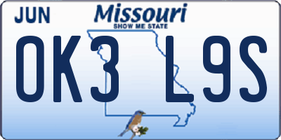 MO license plate OK3L9S