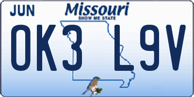 MO license plate OK3L9V