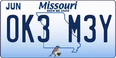MO license plate OK3M3Y