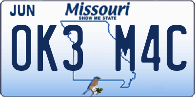 MO license plate OK3M4C