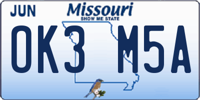 MO license plate OK3M5A