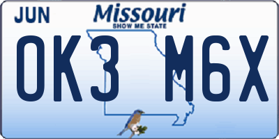MO license plate OK3M6X