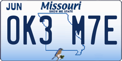 MO license plate OK3M7E