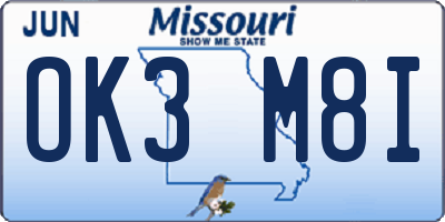 MO license plate OK3M8I