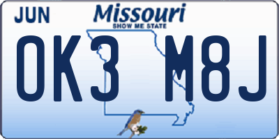 MO license plate OK3M8J