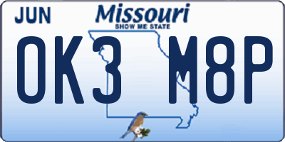 MO license plate OK3M8P