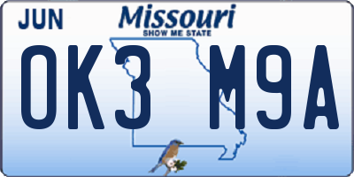 MO license plate OK3M9A