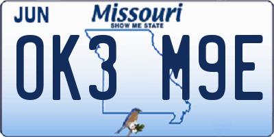 MO license plate OK3M9E