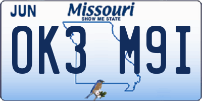 MO license plate OK3M9I