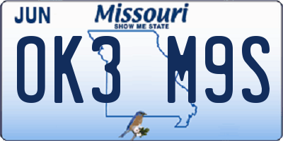 MO license plate OK3M9S