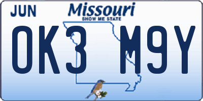 MO license plate OK3M9Y