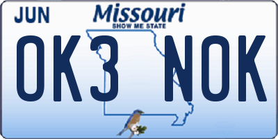 MO license plate OK3N0K