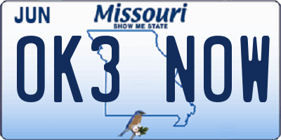MO license plate OK3N0W