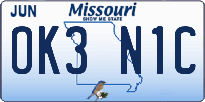 MO license plate OK3N1C