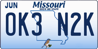 MO license plate OK3N2K