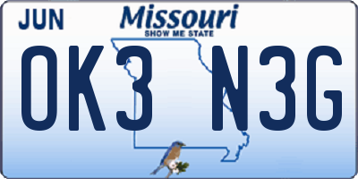 MO license plate OK3N3G