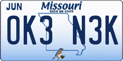 MO license plate OK3N3K