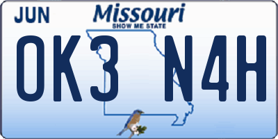 MO license plate OK3N4H
