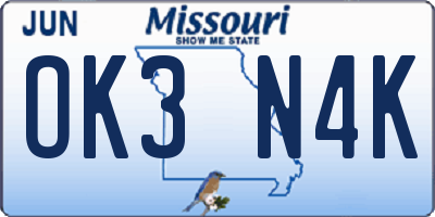 MO license plate OK3N4K