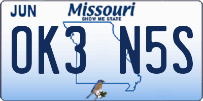 MO license plate OK3N5S