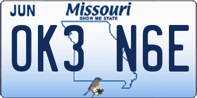 MO license plate OK3N6E