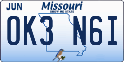 MO license plate OK3N6I