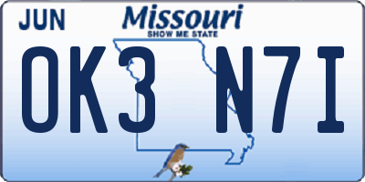 MO license plate OK3N7I