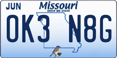 MO license plate OK3N8G