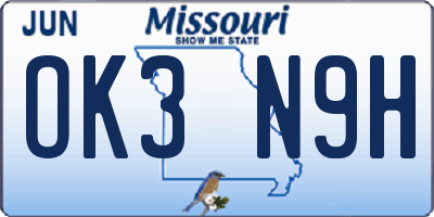 MO license plate OK3N9H