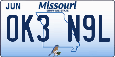 MO license plate OK3N9L