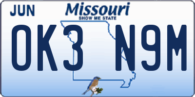 MO license plate OK3N9M