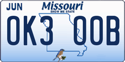 MO license plate OK3O0B