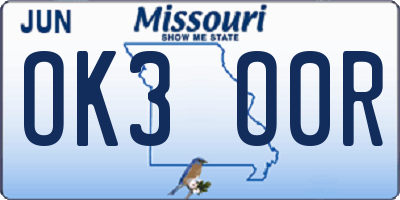 MO license plate OK3O0R