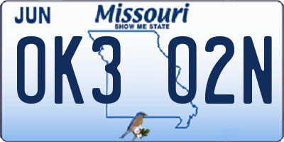 MO license plate OK3O2N
