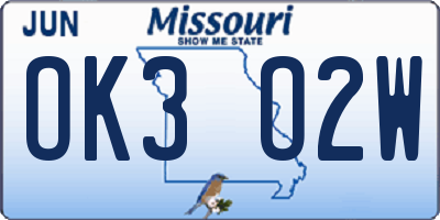 MO license plate OK3O2W