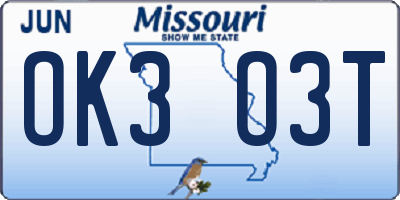 MO license plate OK3O3T