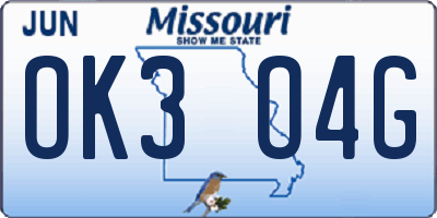 MO license plate OK3O4G
