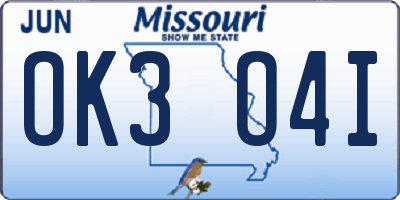 MO license plate OK3O4I