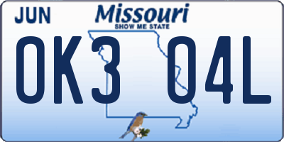 MO license plate OK3O4L