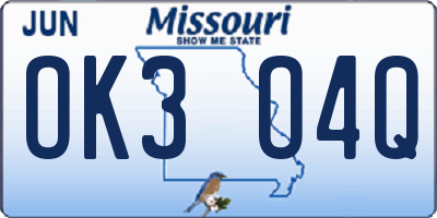 MO license plate OK3O4Q