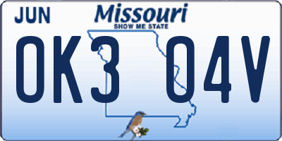 MO license plate OK3O4V