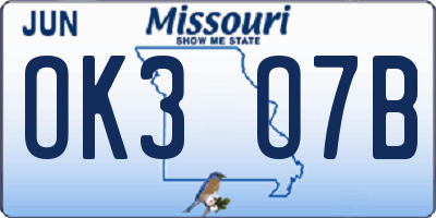 MO license plate OK3O7B