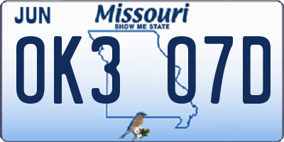 MO license plate OK3O7D