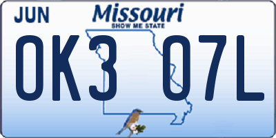MO license plate OK3O7L
