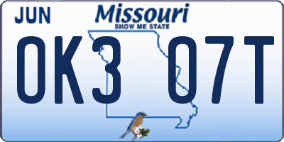 MO license plate OK3O7T