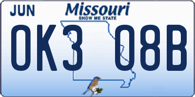 MO license plate OK3O8B
