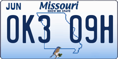 MO license plate OK3O9H
