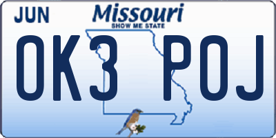 MO license plate OK3P0J